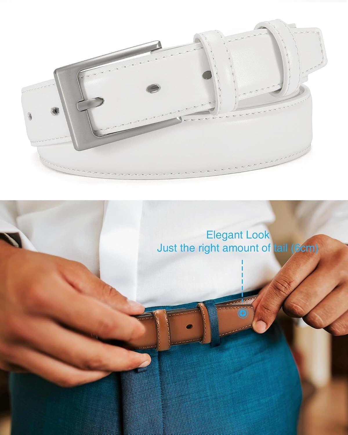 image:imageCHAOREN Mens Belts Leather Gift for Men Ideal Match for Mens Dress ShoesClassic White Width 29mm