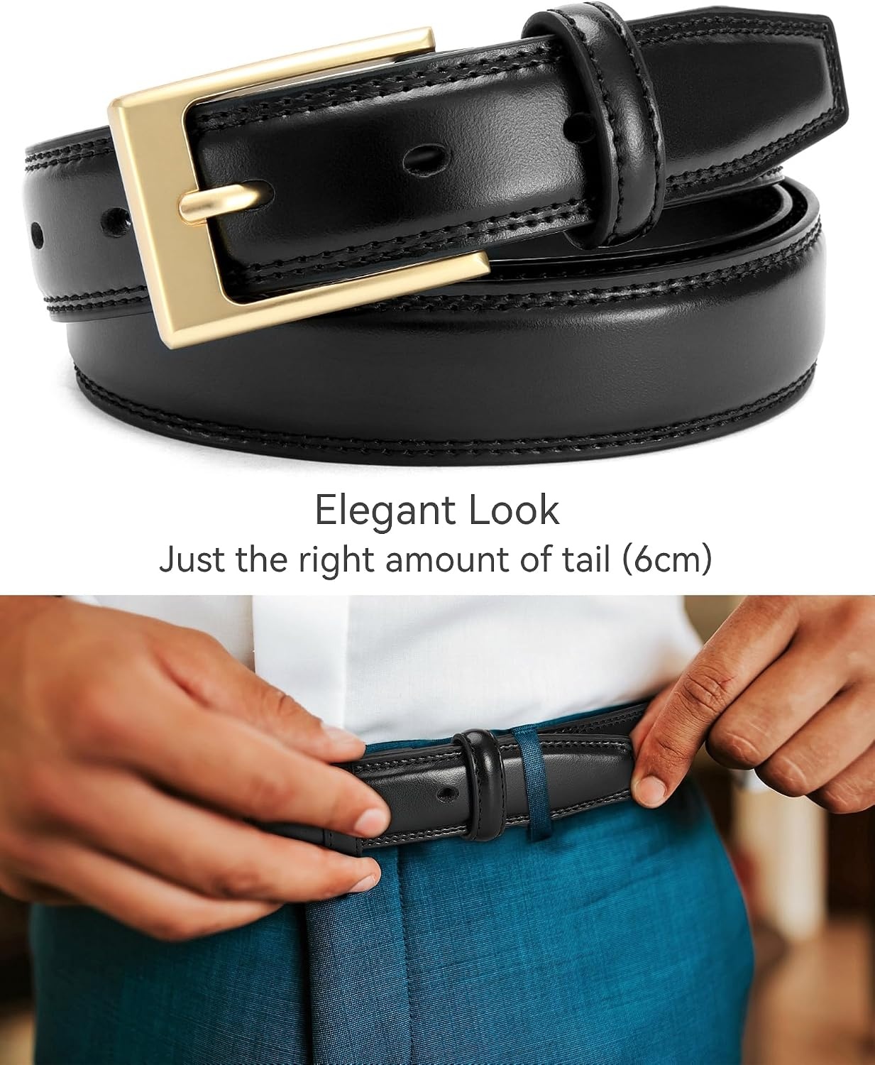 image:imageCHAOREN Mens Belts Leather Gift for Men Ideal Match for Mens Dress ShoesGold Black Width 29mm