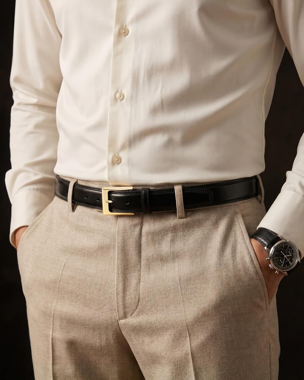 image:imageCHAOREN Mens Belts Leather Gift for Men Ideal Match for Mens Dress ShoesGold Black Width 29mm