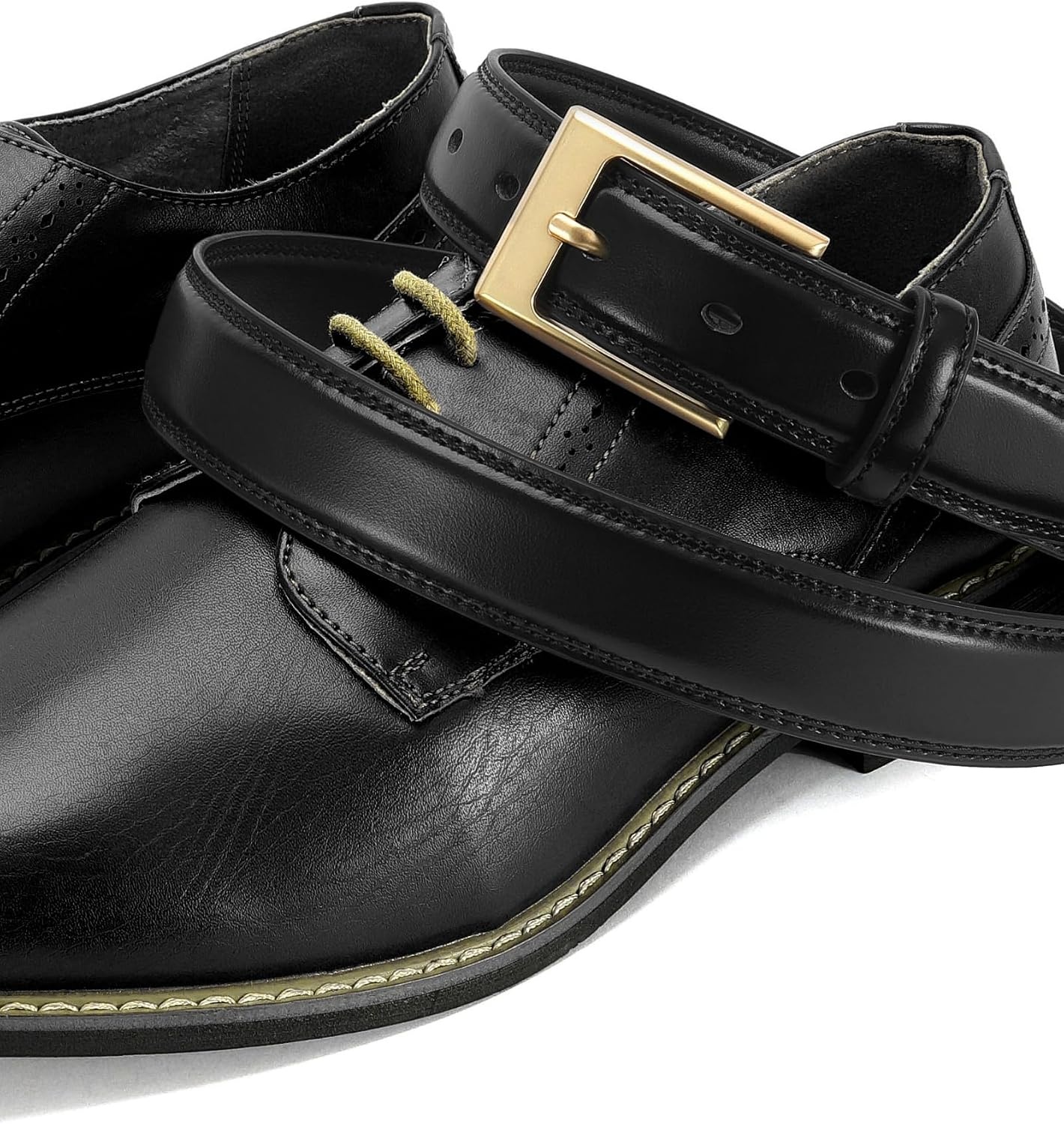 image:imageCHAOREN Mens Belts Leather Gift for Men Ideal Match for Mens Dress ShoesGold Black Width 29mm