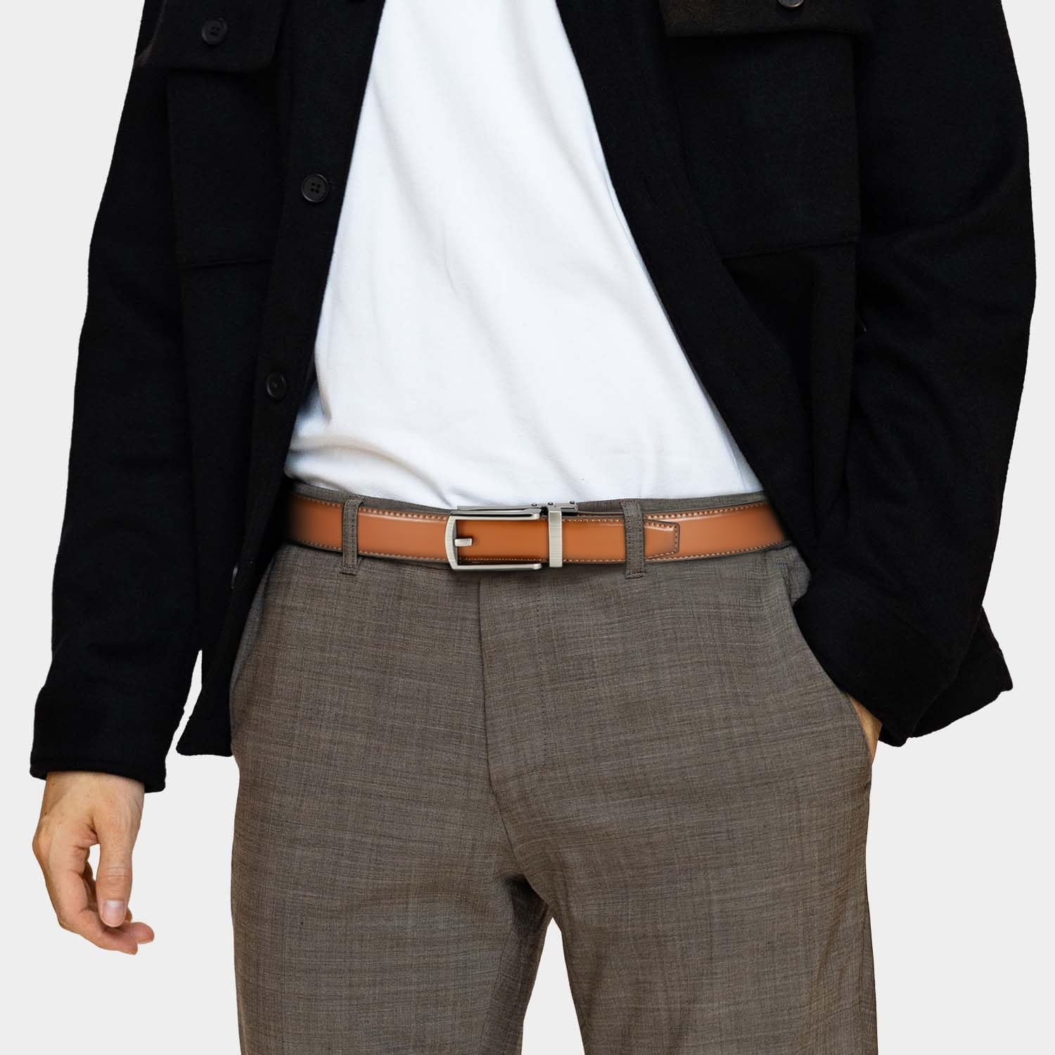 image:imageCHAOREN Mens Dress Belt 1 14 Leather Ratchet Belt Comfort ClickBrown