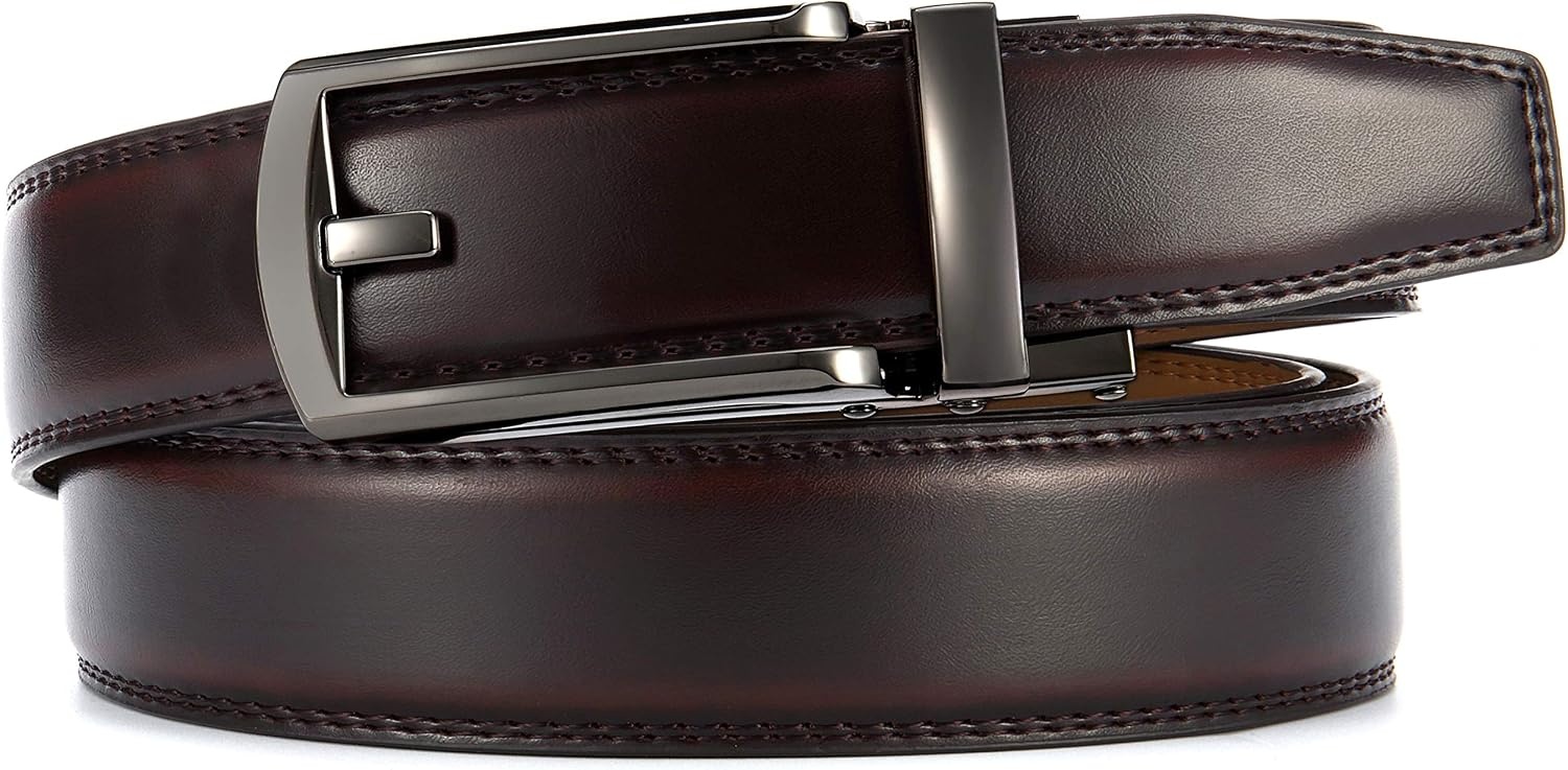 image:imageCHAOREN Mens Dress Belt 1 14 Leather Ratchet Belt Comfort ClickBurgundy