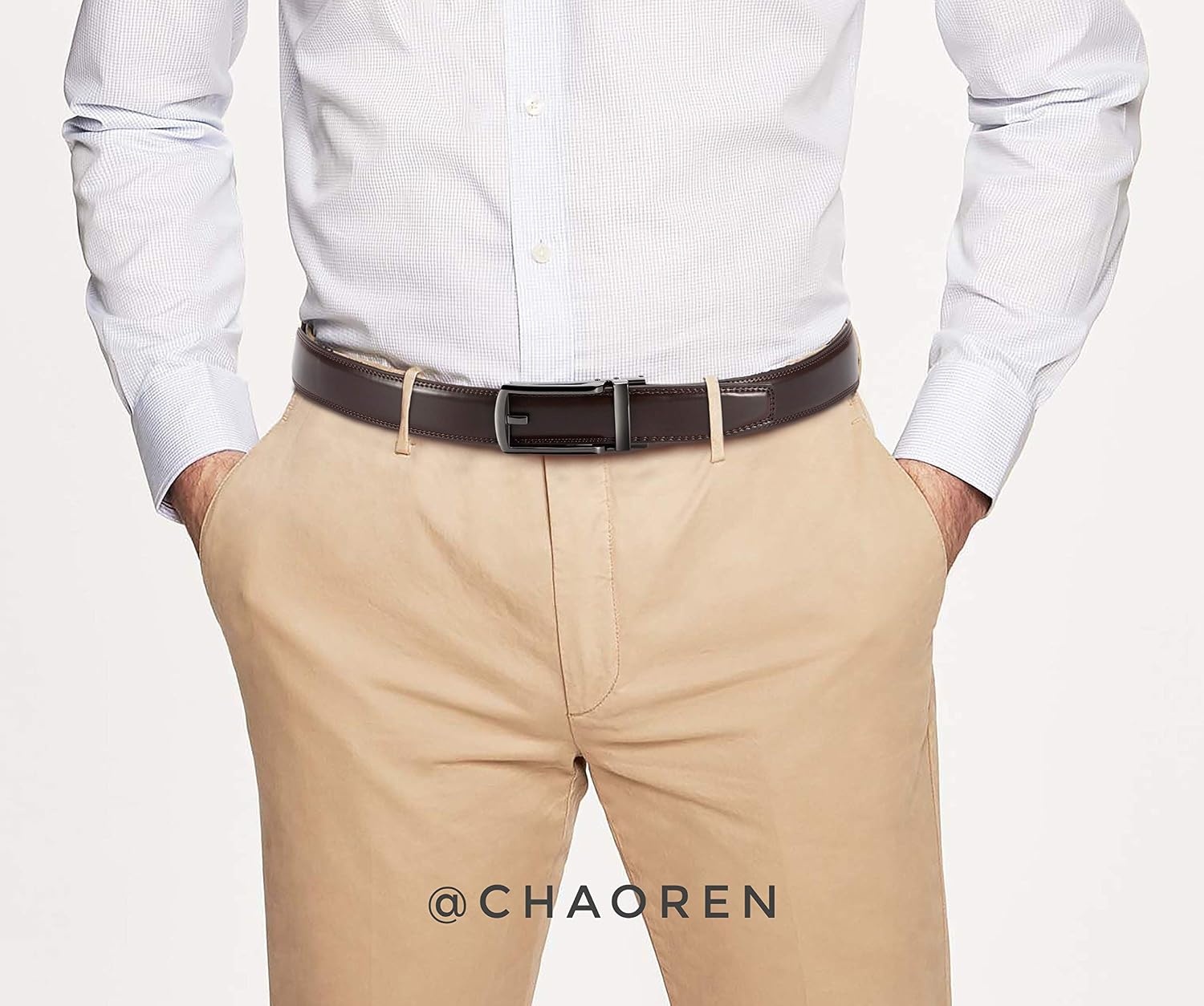 image:imageCHAOREN Mens Dress Belt 1 14 Leather Ratchet Belt Comfort ClickBurgundy