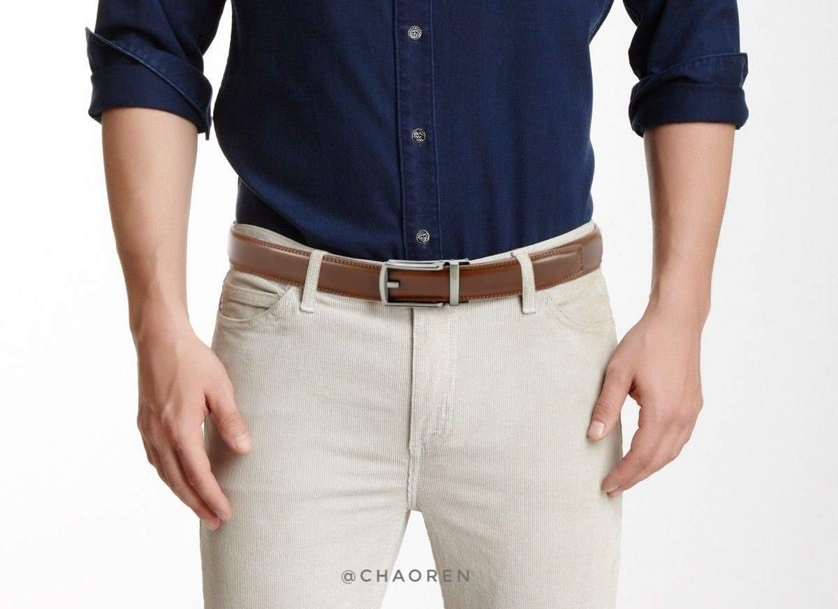 image:imageCHAOREN Mens Dress Belt 1 14 Leather Ratchet Belt Comfort ClickCognac