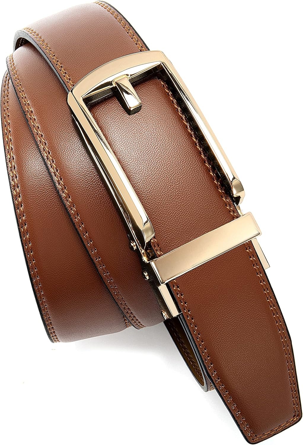 image:imageCHAOREN Mens Dress Belt 1 14 Leather Ratchet Belt Comfort ClickGolden Buckle Tan