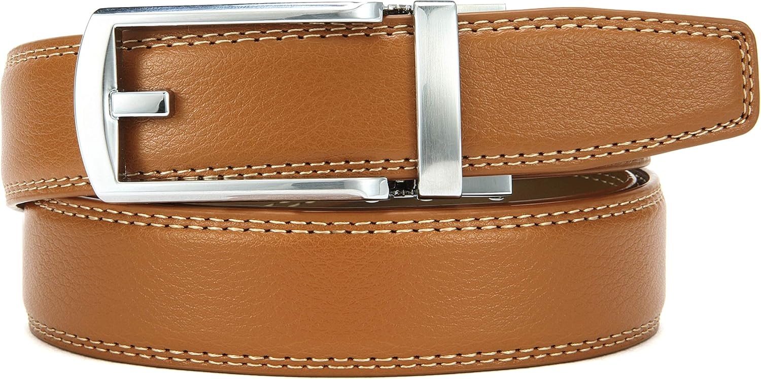 image:imageCHAOREN Mens Dress Belt 1 14 Leather Ratchet Belt Comfort ClickLight Brown