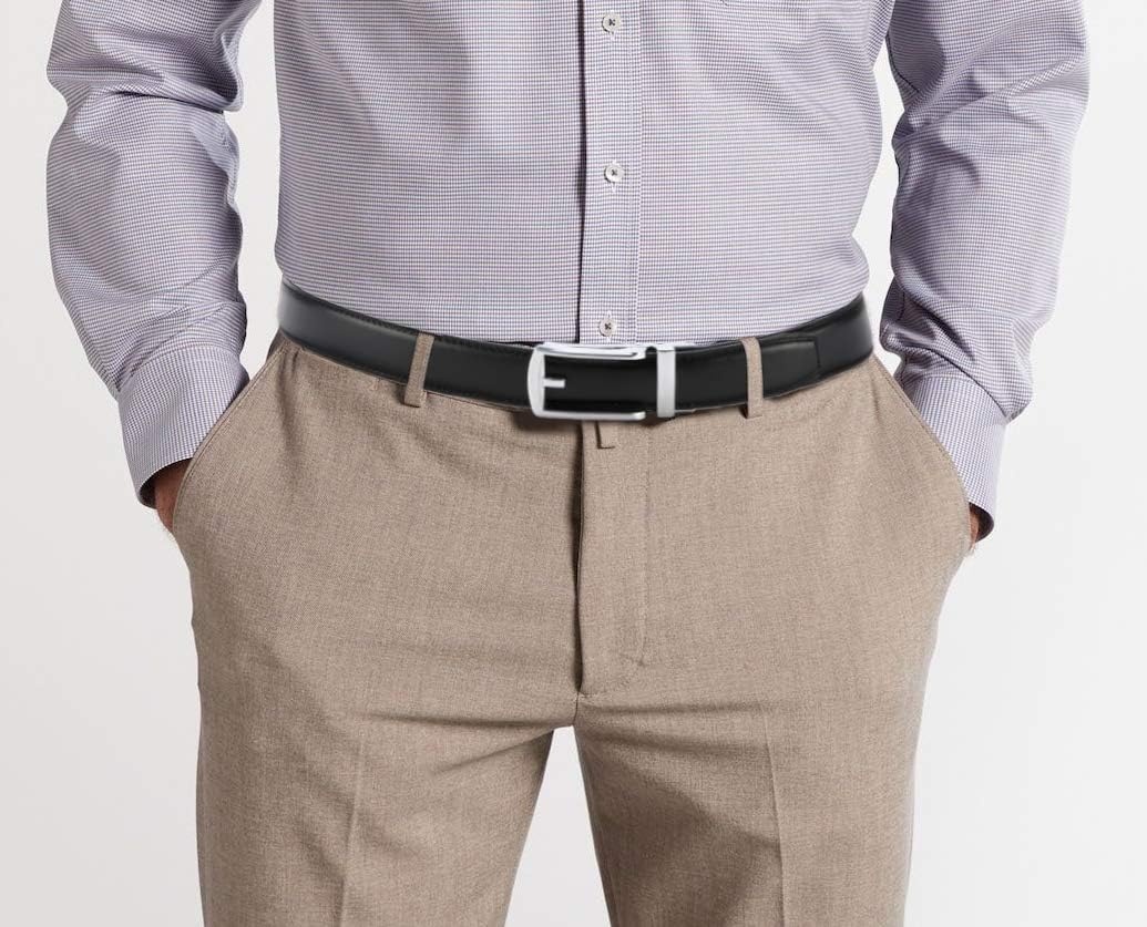 image:imageCHAOREN Mens Dress Belt 1 14 Leather Ratchet Belt Comfort ClickSilver Black