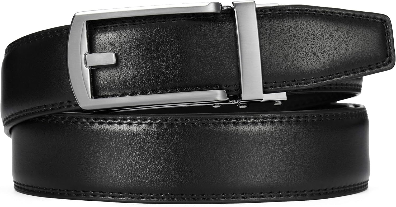 image:imageCHAOREN Mens Dress Belt 1 14 Leather Ratchet Belt Comfort ClickSilver Black