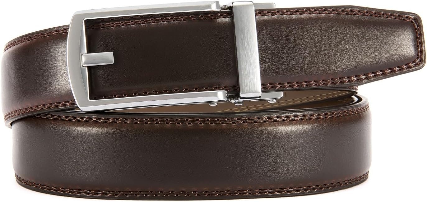 image:imageCHAOREN Mens Dress Belt 1 14 Leather Ratchet Belt Comfort ClickSilver Burgundy