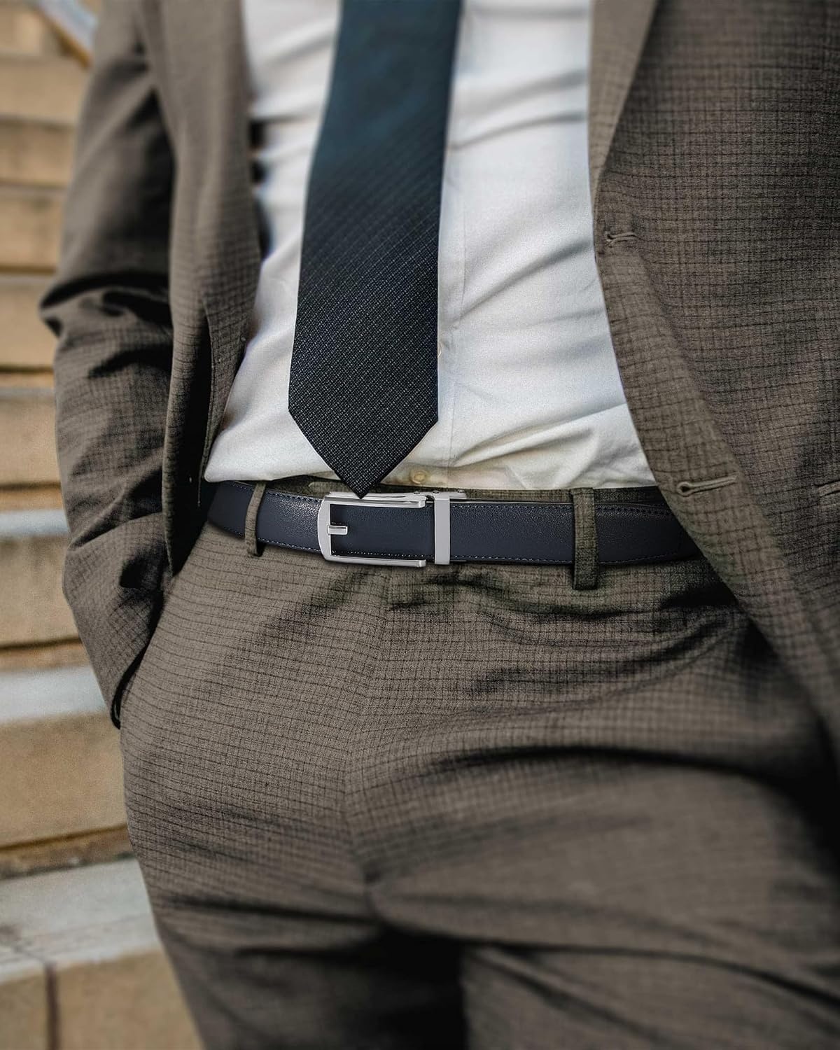 image:imageCHAOREN Mens Dress Belt 1 14 Leather Ratchet Belt Comfort ClickSilver Navy Blue