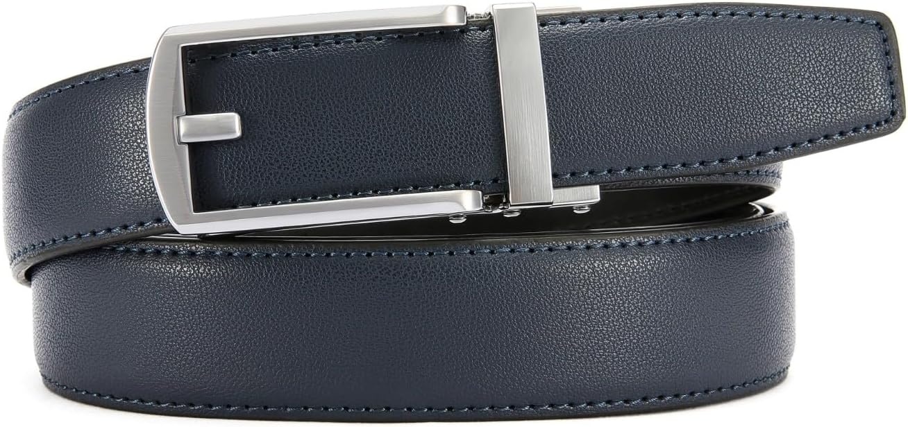 image:imageCHAOREN Mens Dress Belt 1 14 Leather Ratchet Belt Comfort ClickSilver Navy Blue