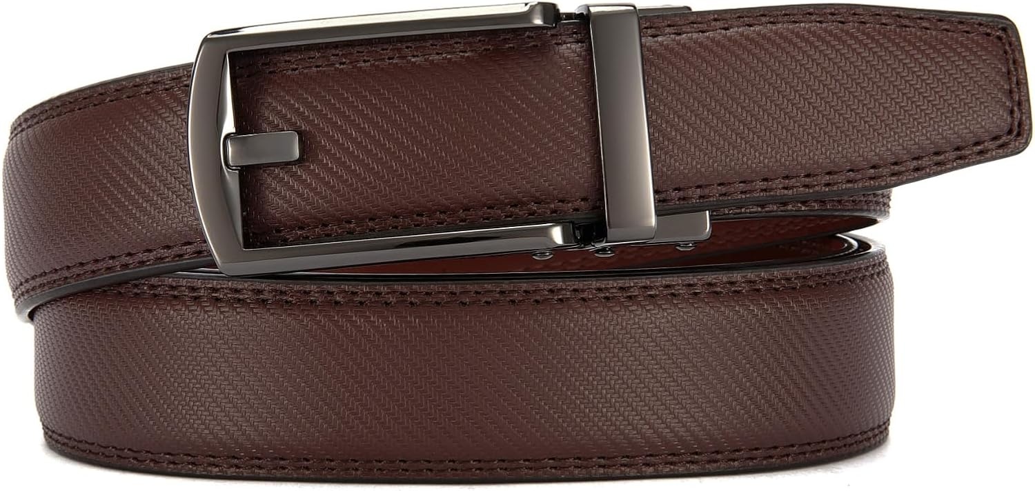 image:imageCHAOREN Mens Dress Belt 1 14 Leather Ratchet Belt Comfort ClickStriped Brown