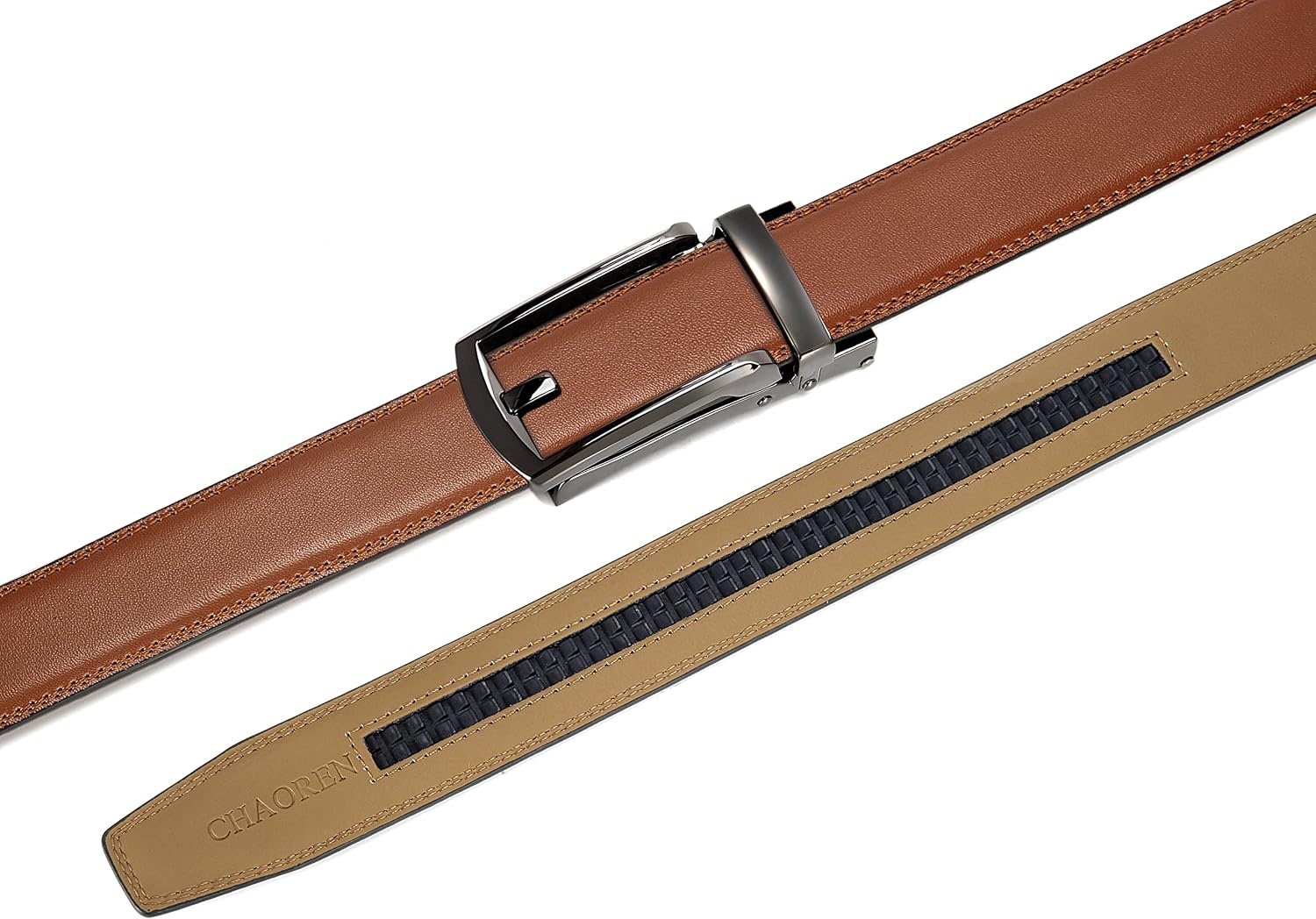image:imageCHAOREN Mens Dress Belt 1 14 Leather Ratchet Belt Comfort ClickTan