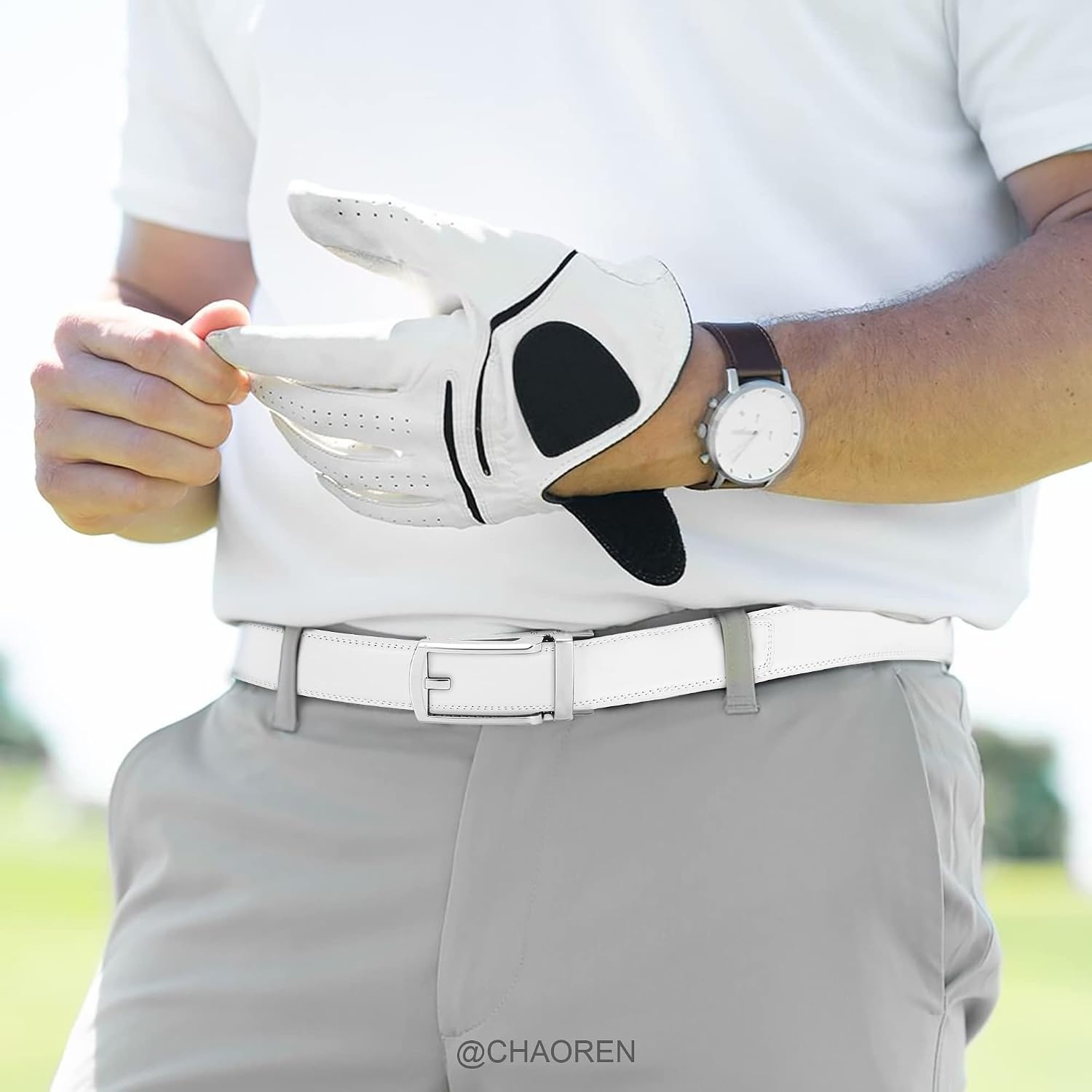 image:imageCHAOREN Mens Dress Belt 1 14 Leather Ratchet Belt Comfort ClickWhite
