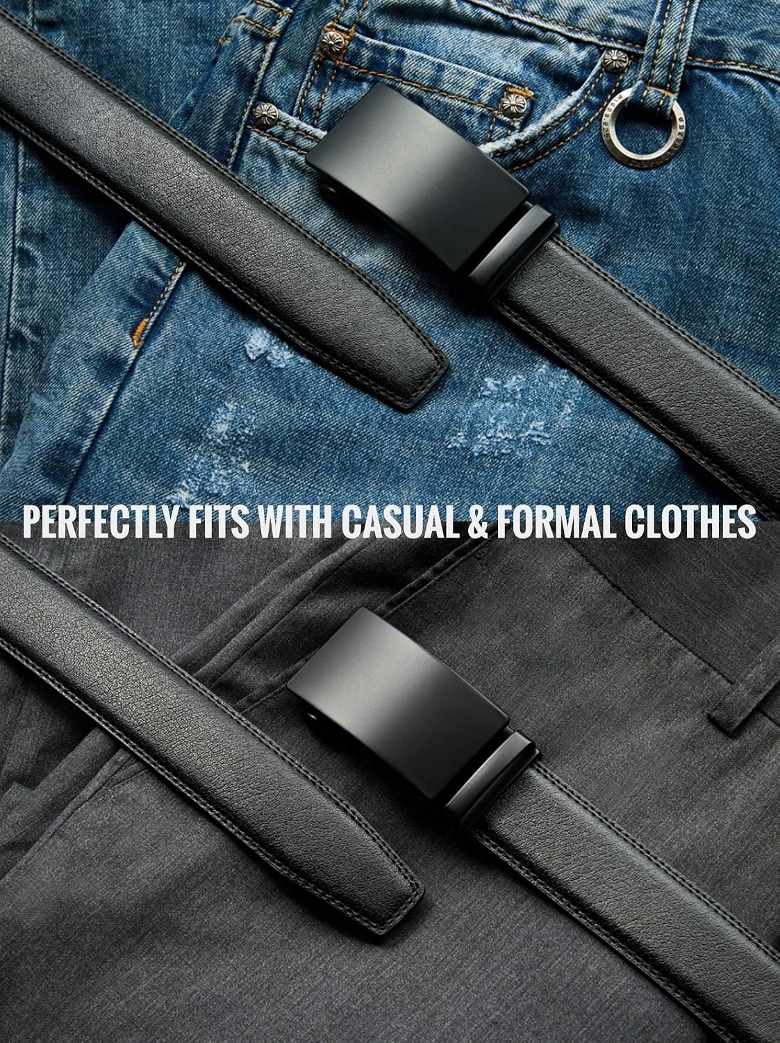 image:imageCHAOREN Mens Leather Ratchet Belt 1 38 for Dress PantsBlack