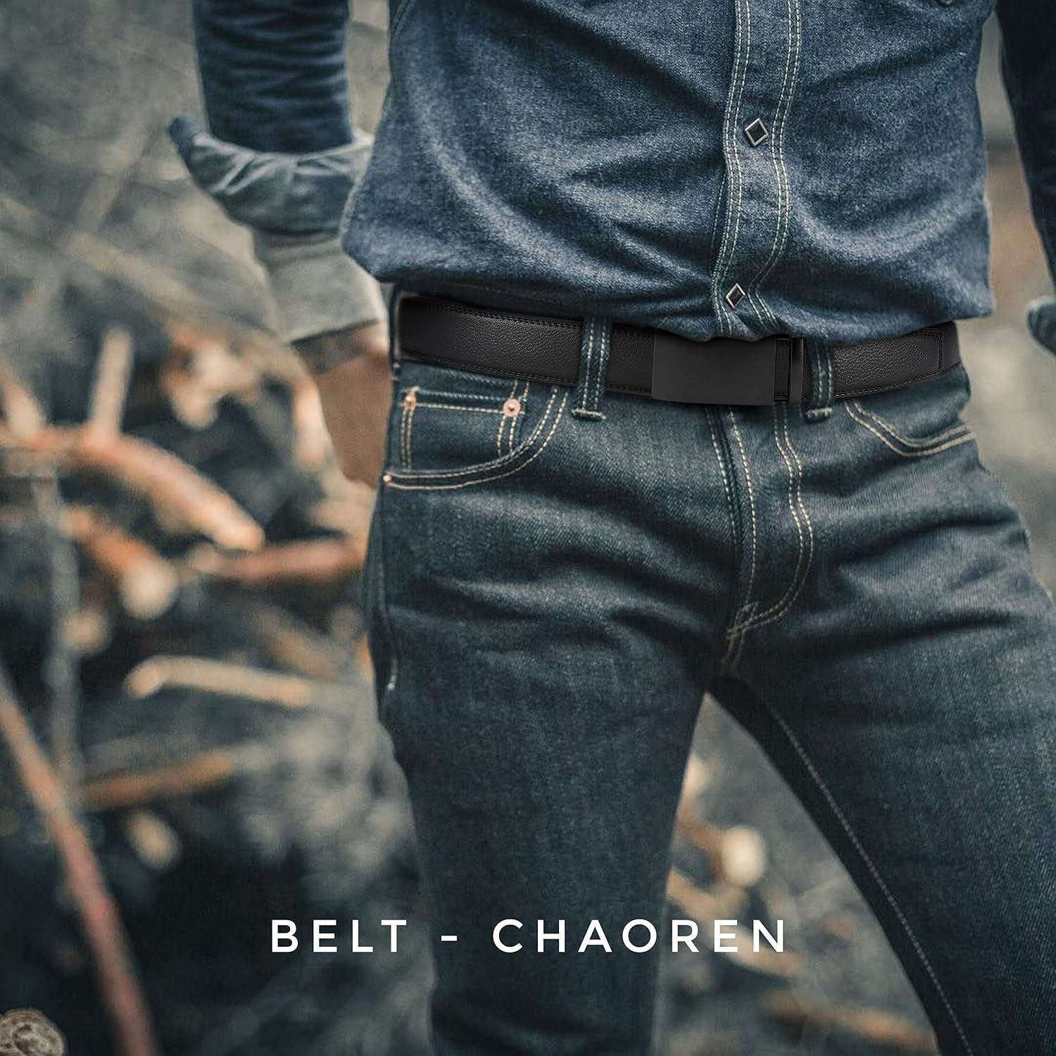 image:imageCHAOREN Mens Leather Ratchet Belt 1 38 for Dress PantsBlack