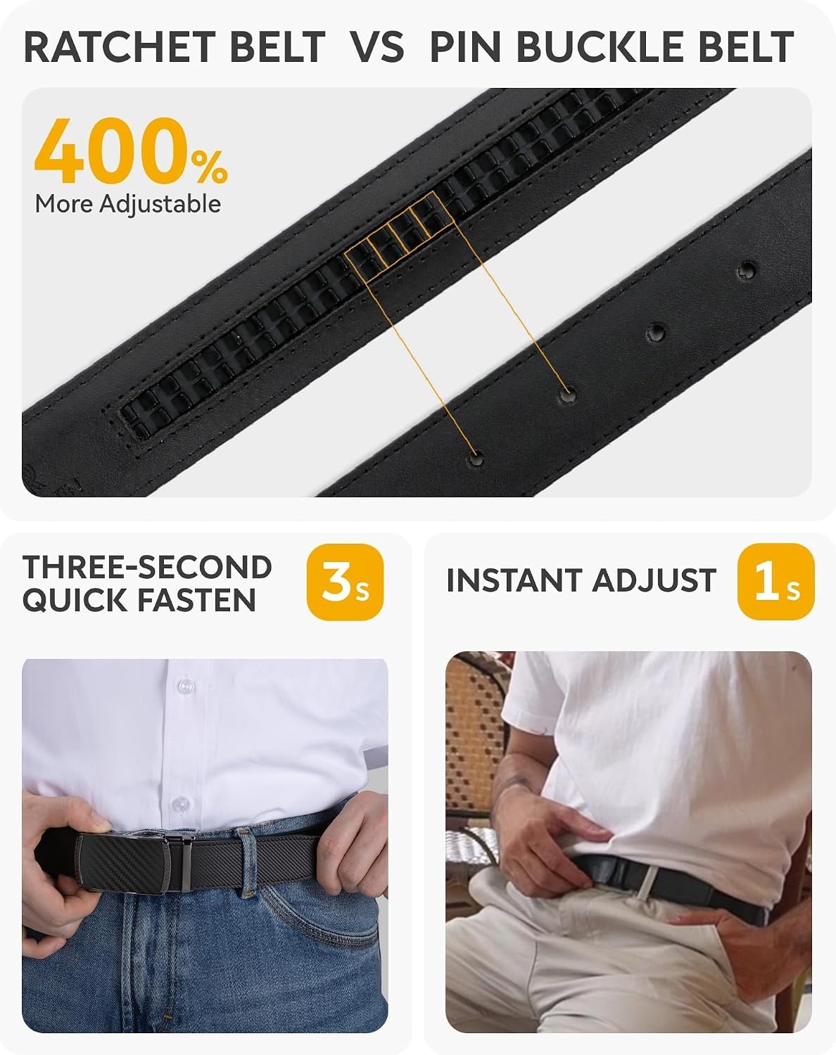 image:imageCHAOREN Mens Leather Ratchet Belt 1 38 for Dress PantsBrown