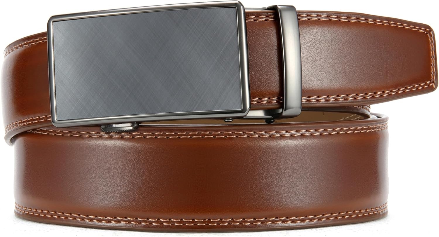 image:imageCHAOREN Mens Leather Ratchet Belt 1 38 for Dress PantsBrown