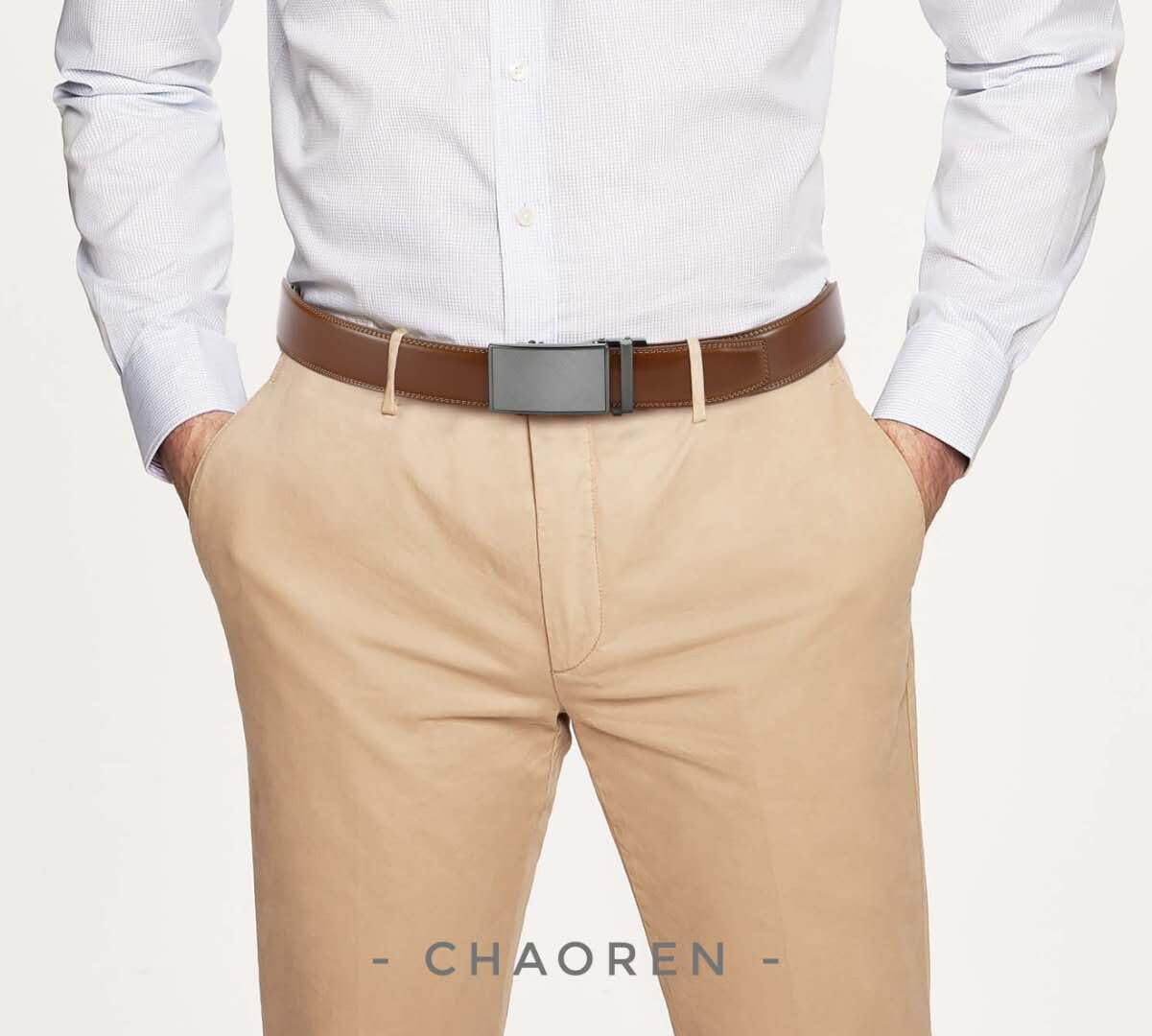 image:imageCHAOREN Mens Leather Ratchet Belt 1 38 for Dress PantsBrown
