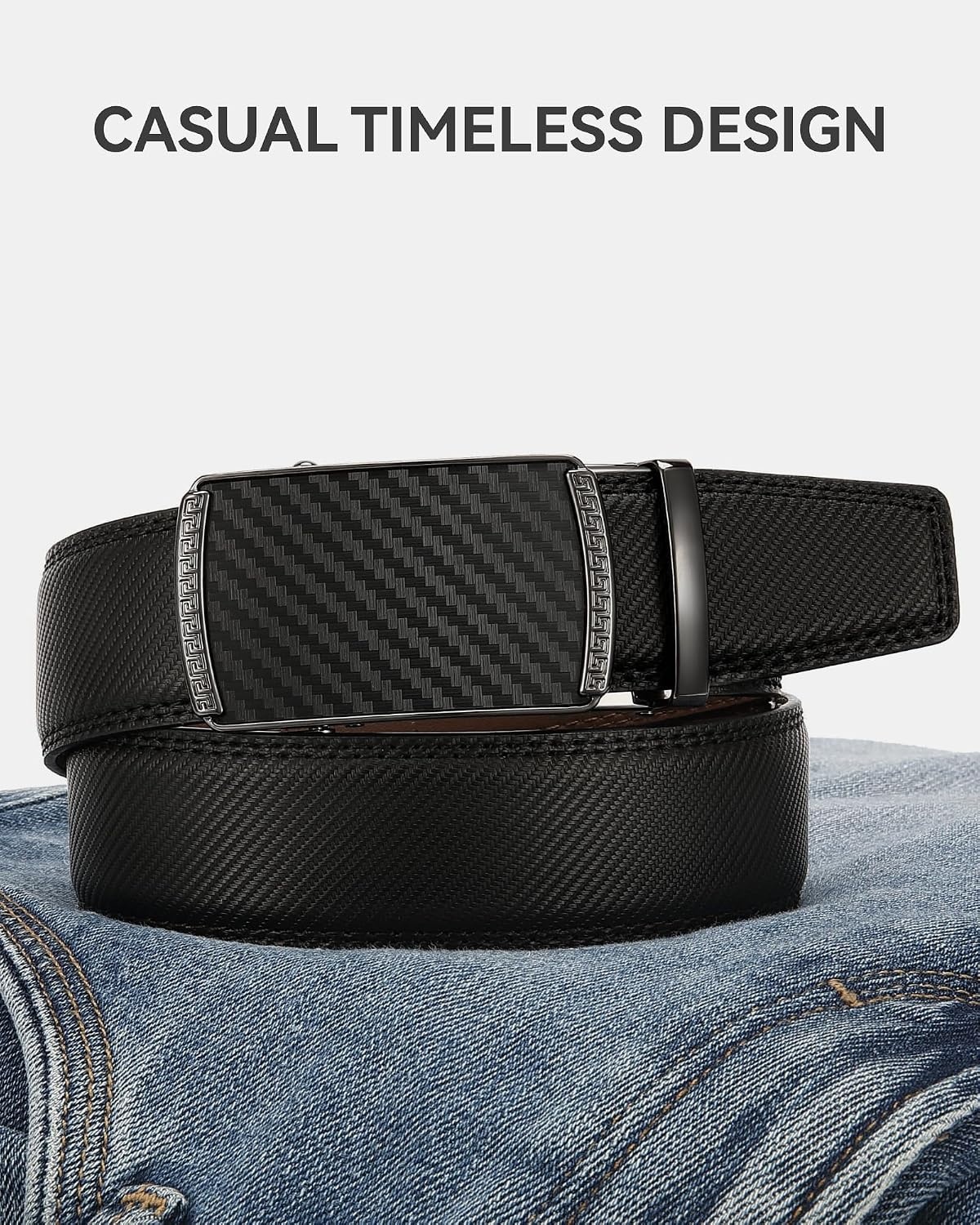 image:imageCHAOREN Mens Leather Ratchet Belt 1 38 for Dress PantsCarbon Fiber Black Classic