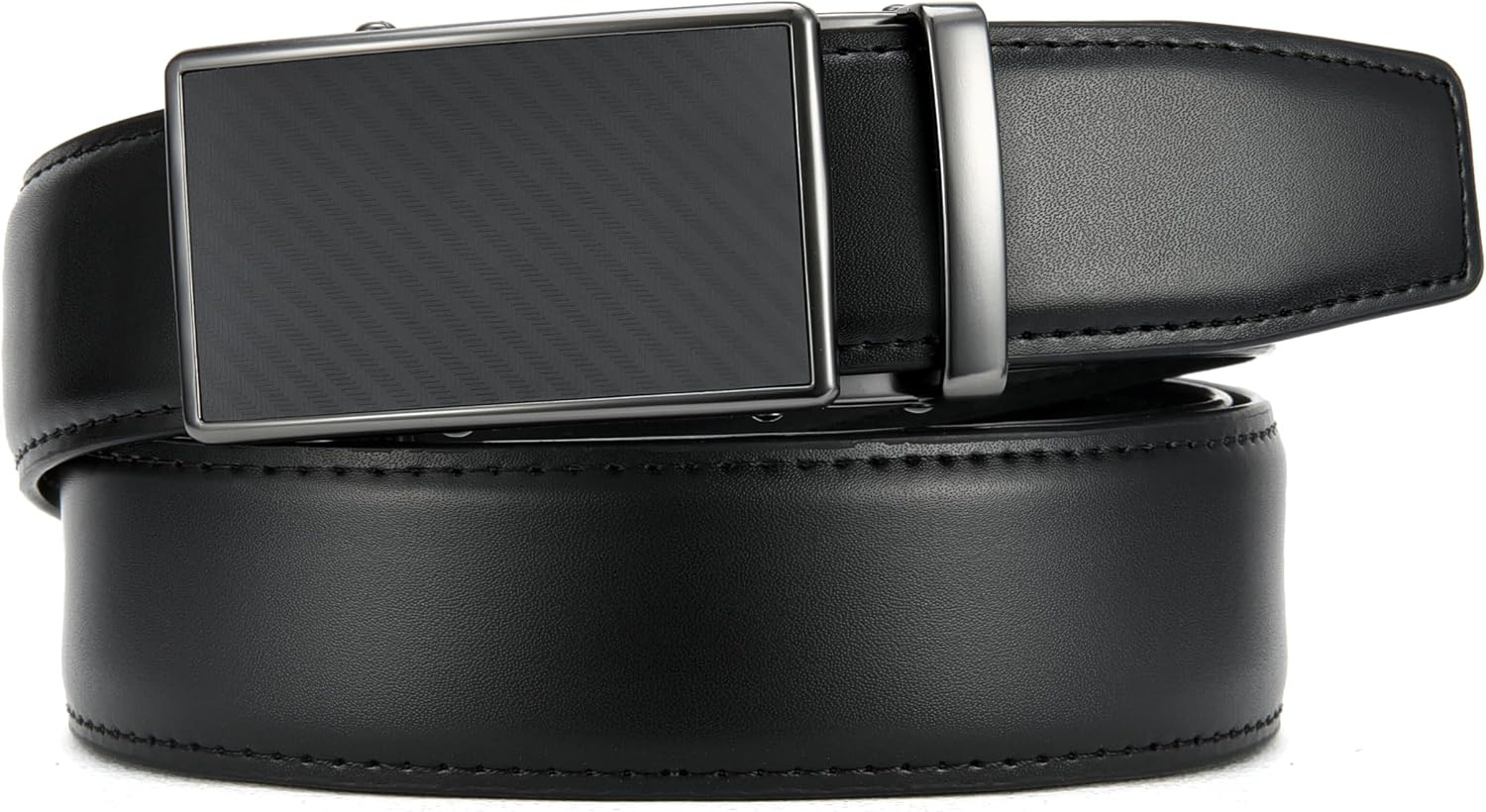 image:imageCHAOREN Mens Leather Ratchet Belt 1 38 for Dress PantsWeaven Texture Black