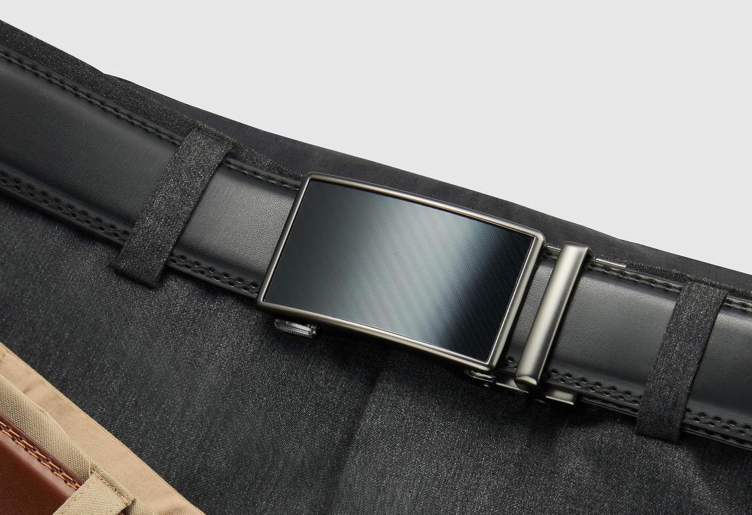 image:imageCHAOREN Mens Leather Ratchet Belt 1 38 for Dress PantsWeaven Texture Black