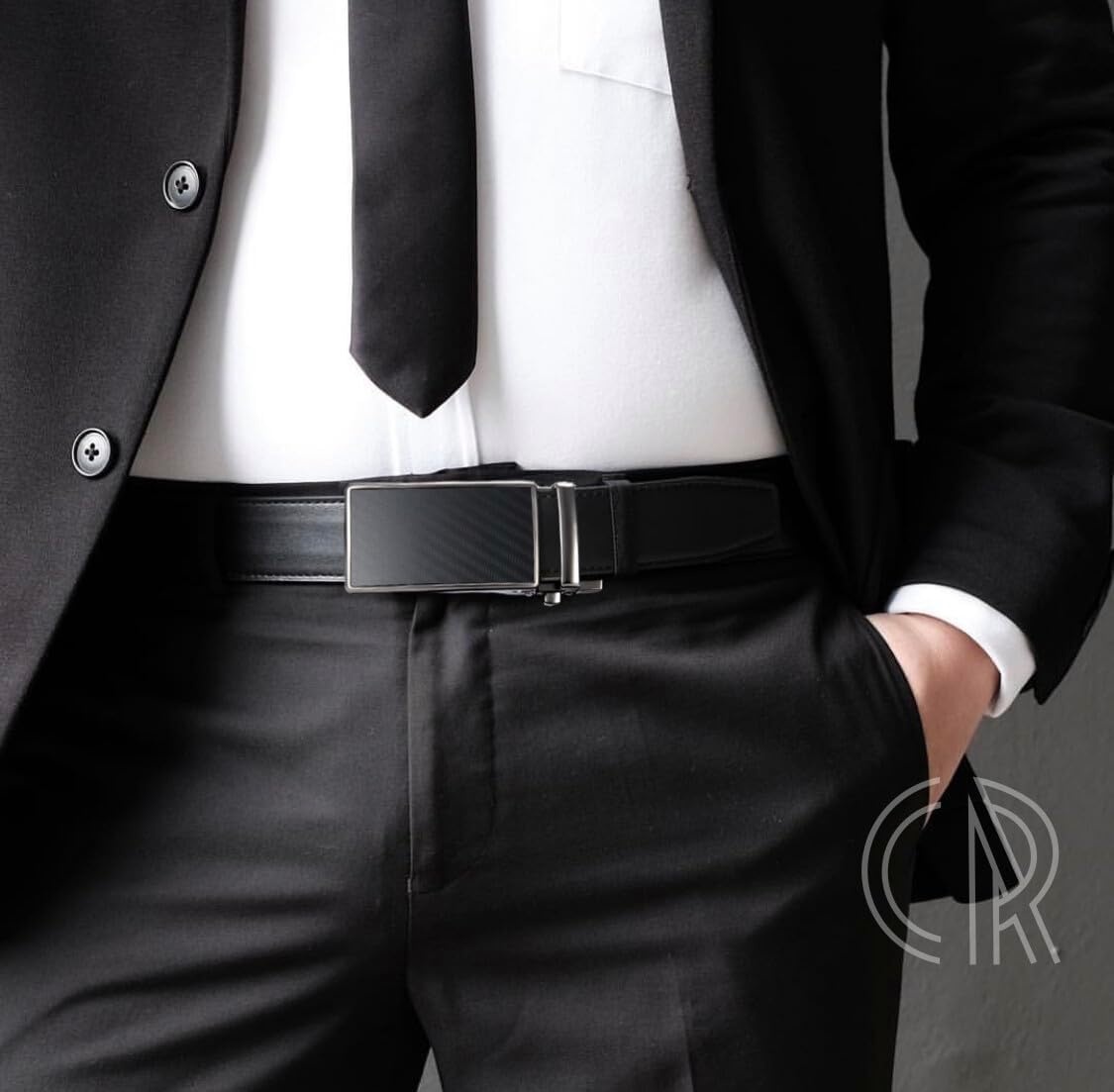 image:imageCHAOREN Mens Leather Ratchet Belt 1 38 for Dress PantsWeaven Texture Black