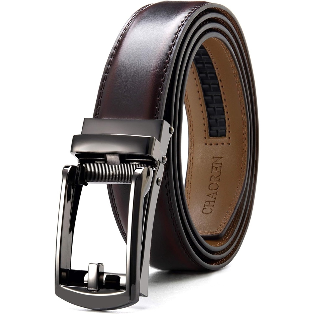 image:imageCHAOREN Mens Dress Belt 1 14 Leather Ratchet Belt Comfort ClickBurgundy