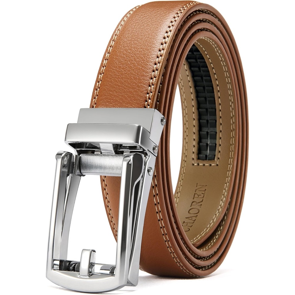 image:imageCHAOREN Mens Dress Belt 1 14 Leather Ratchet Belt Comfort ClickLight Brown