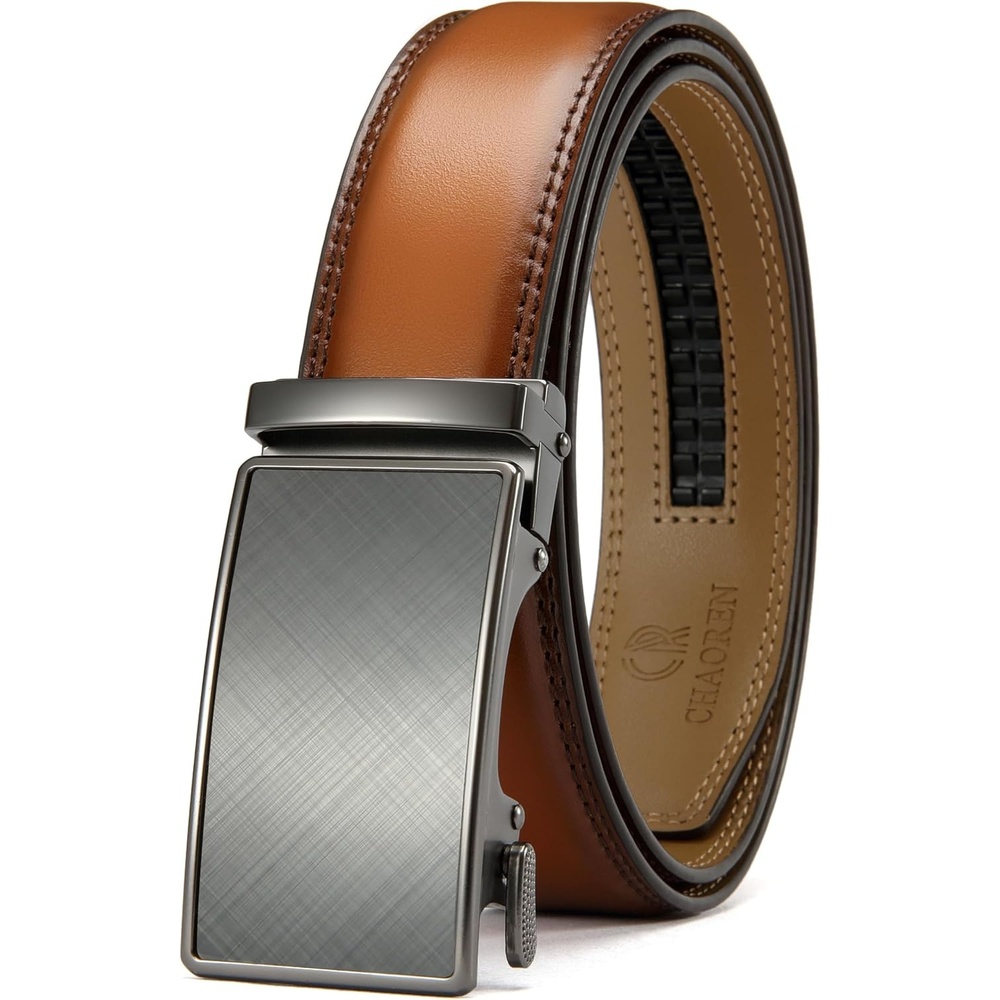 image:imageCHAOREN Mens Leather Ratchet Belt  1 38 for Dress PantsBrown Tan