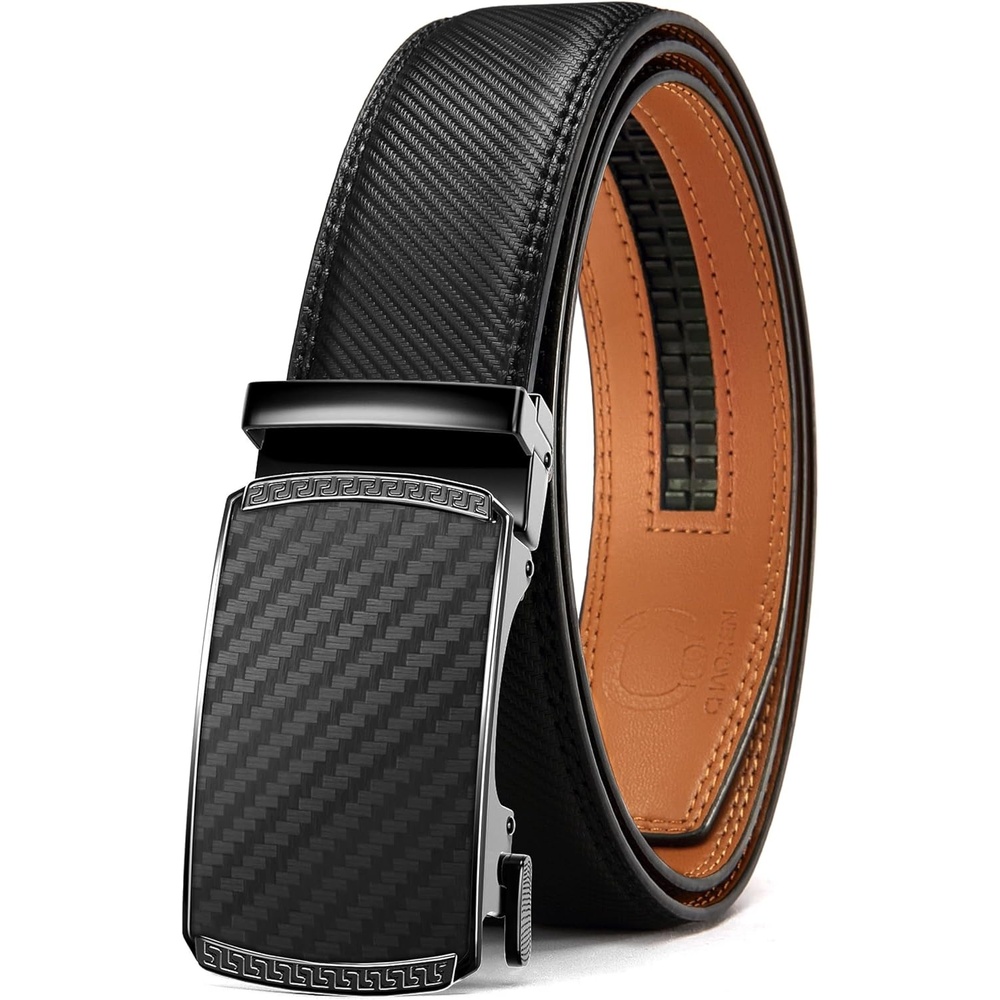 image:imageCHAOREN Mens Leather Ratchet Belt 1 38 for Dress PantsCarbon Fiber Black Classic