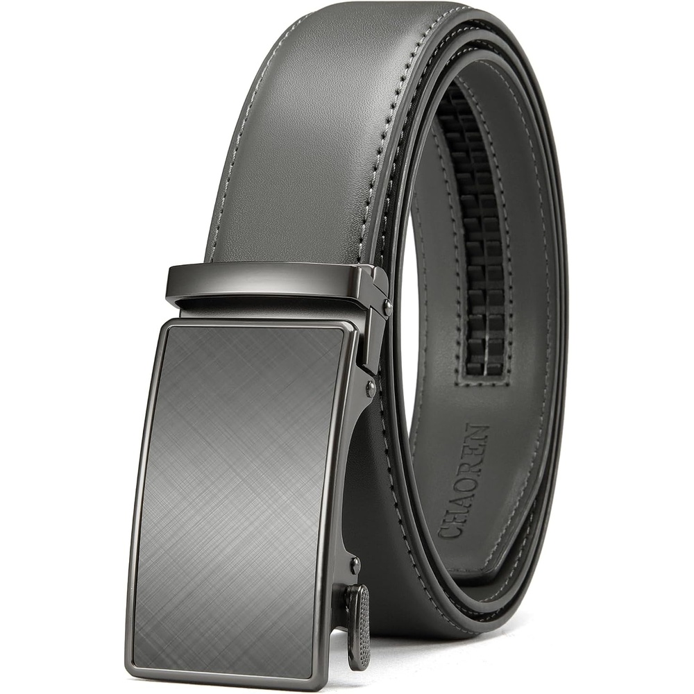 image:imageCHAOREN Mens Leather Ratchet Belt  1 38 for Dress PantsCharcoal Grey