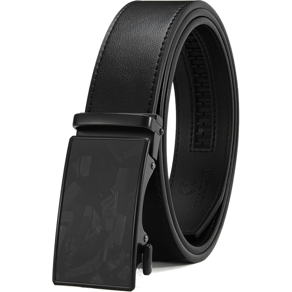 image:imageCHAOREN Mens Leather Ratchet Belt  1 38 for Dress PantsForged Texture Black