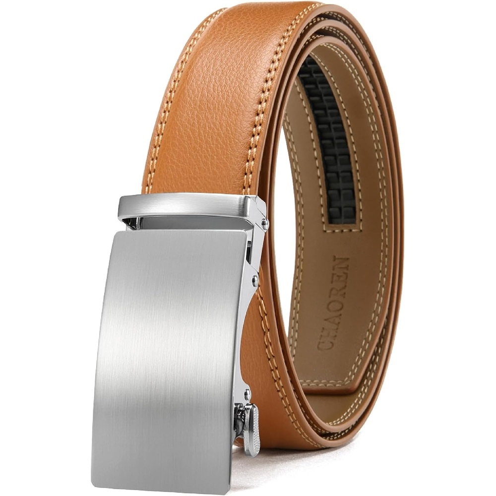 image:imageCHAOREN Mens Leather Ratchet Belt  1 38 for Dress PantsLight Brown