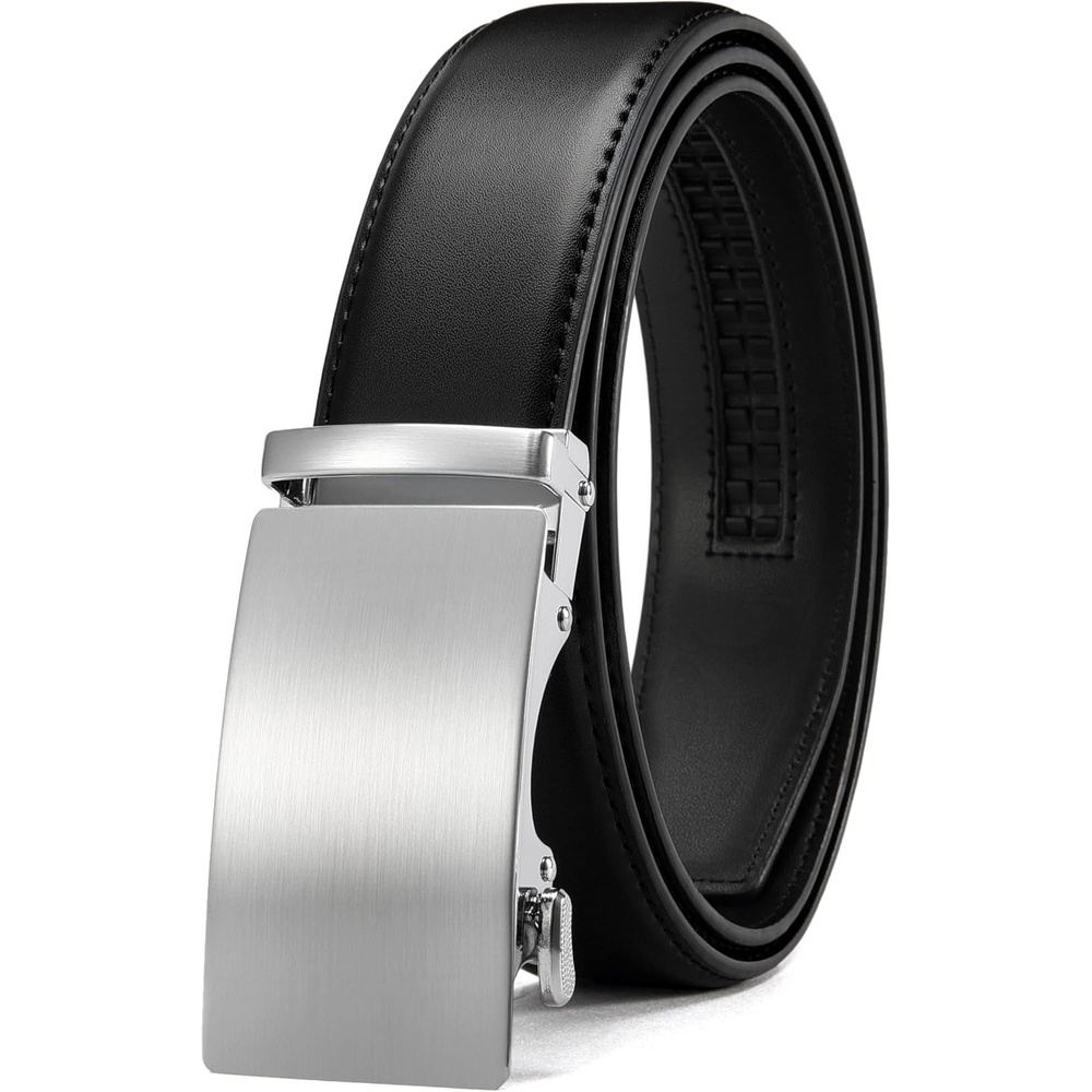 image:imageCHAOREN Mens Leather Ratchet Belt  1 38 for Dress PantsSilver Black