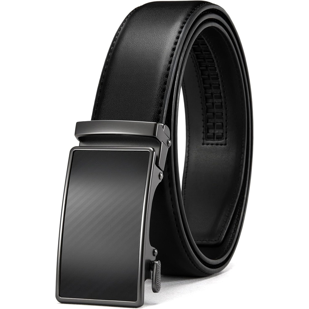 image:imageCHAOREN Mens Leather Ratchet Belt  1 38 for Dress PantsWeaven Texture Black