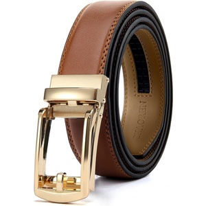 CHAOREN Mens Dress Belt – 1 1/4″ Leather Ratchet Belt Comfort Click(Golden Buckle – Tan)