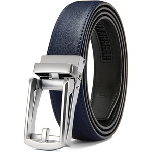 CHAOREN Mens Dress Belt – 1 1/4″ Leather Ratchet Belt Comfort Click(Silver – Navy Blue)