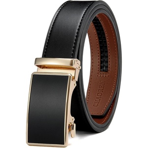 CHAOREN Mens Leather Ratchet Belt – 1 3/8″ for Dress Pants(Basic Gold Black)