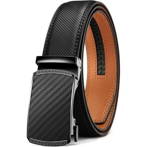 CHAOREN Mens Leather Ratchet Belt – 1 3/8″ for Dress Pants(Carbon Fiber / Black Classic)
