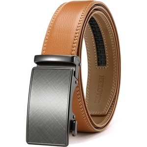 CHAOREN Mens Leather Ratchet Belt – 1 3/8″ for Dress Pants(Charcoal Light Brown)