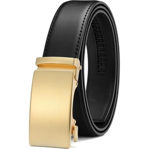 CHAOREN Mens Leather Ratchet Belt – 1 3/8″ for Dress Pants(Gold / Black)