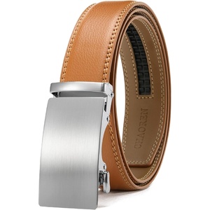 CHAOREN Mens Leather Ratchet Belt – 1 3/8″ for Dress Pants(Light Brown)