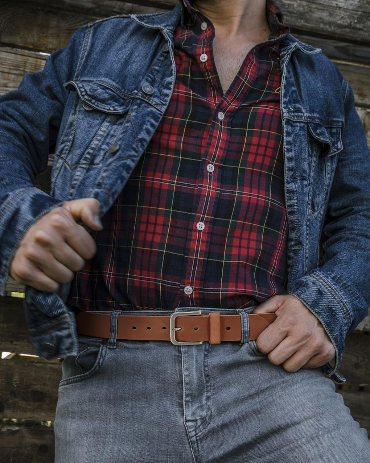 image:imageCHAOREN Mens Belts Casual for Jeans FullGrain Leather Durable Cowhide
