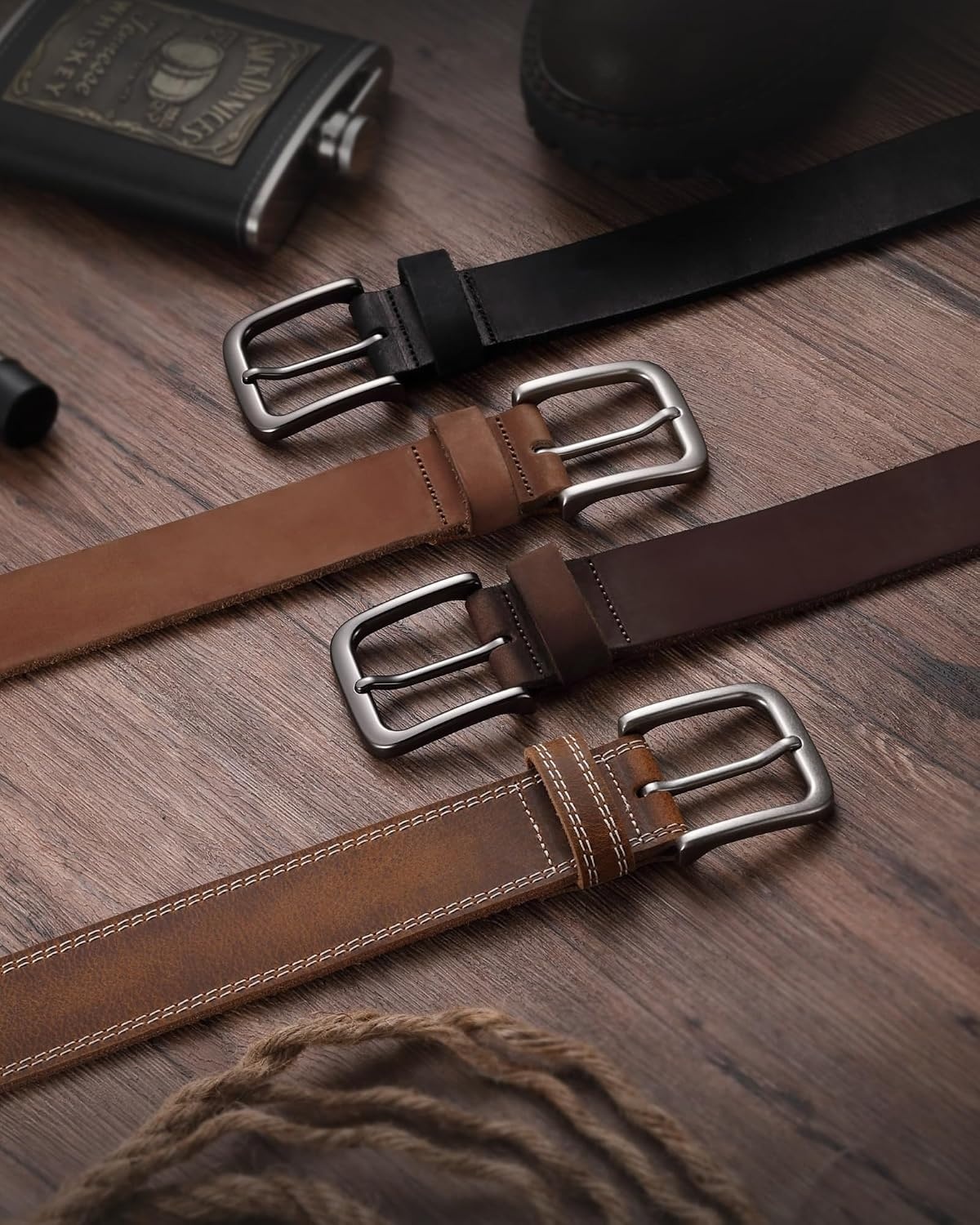 image:imageCHAOREN Mens Belts Casual for Jeans FullGrain Leather Durable Cowhide