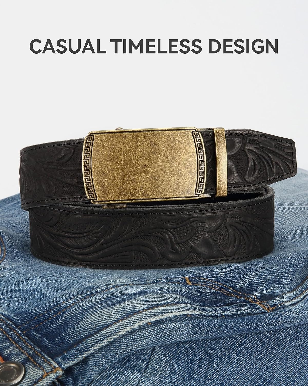 image:imageCHAOREN Mens Leather Ratchet Belt Customizable Fit 35mm
