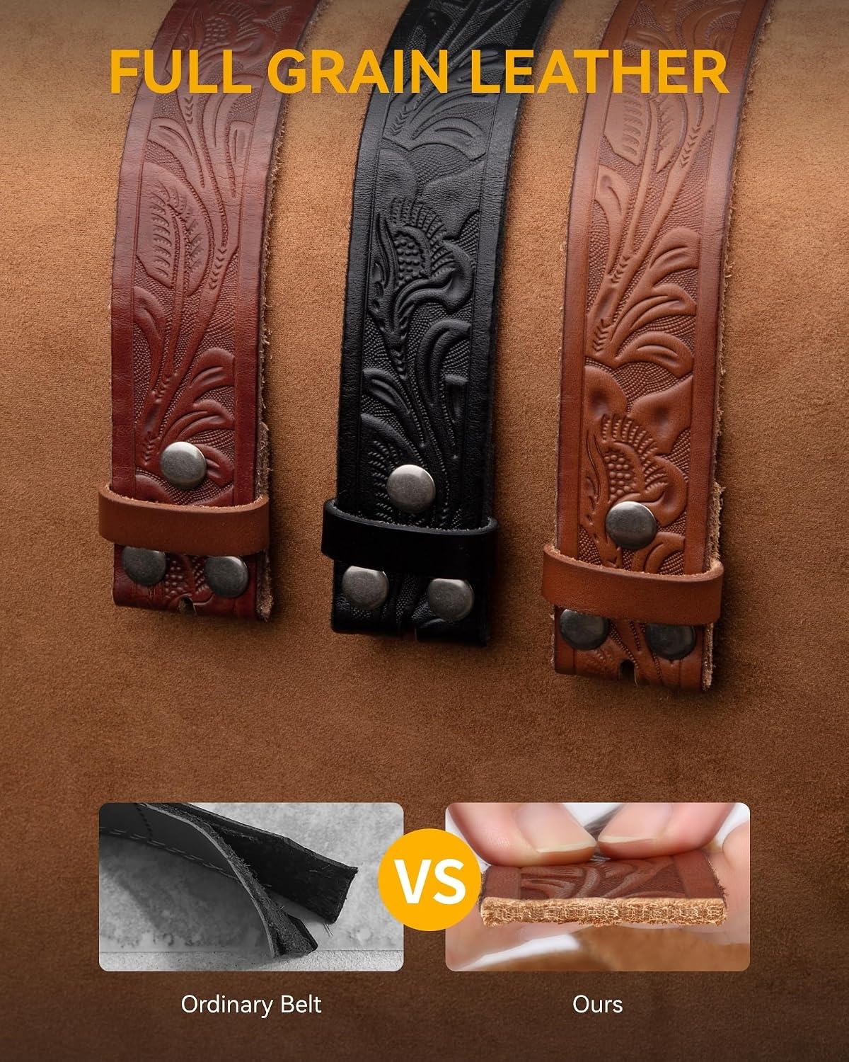 image:imageCHAOREN Western Belts for Men without Buckle 15 Full Grain Leather Strap