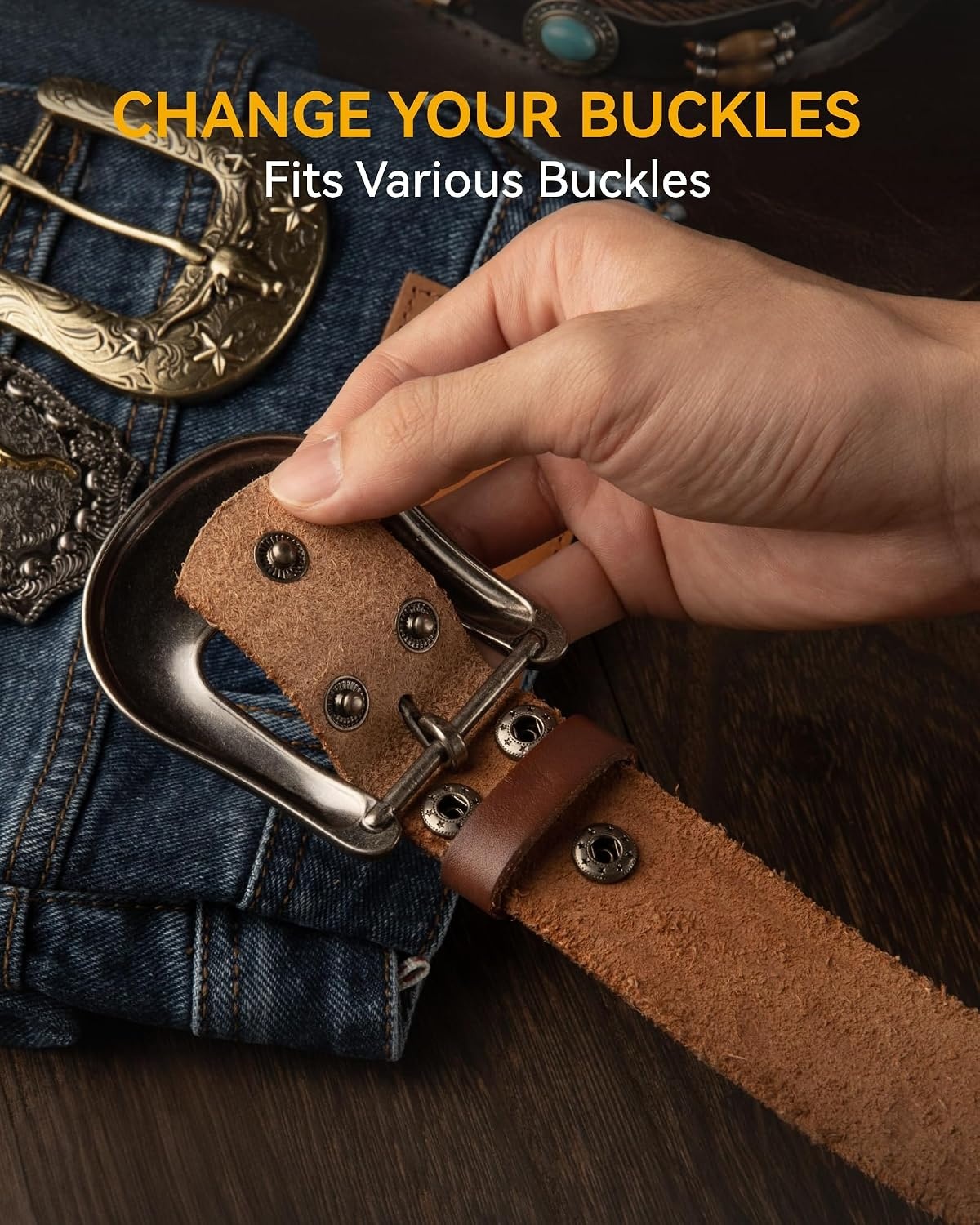 image:imageCHAOREN Western Belts for Men without Buckle 15 Full Grain Leather Strap