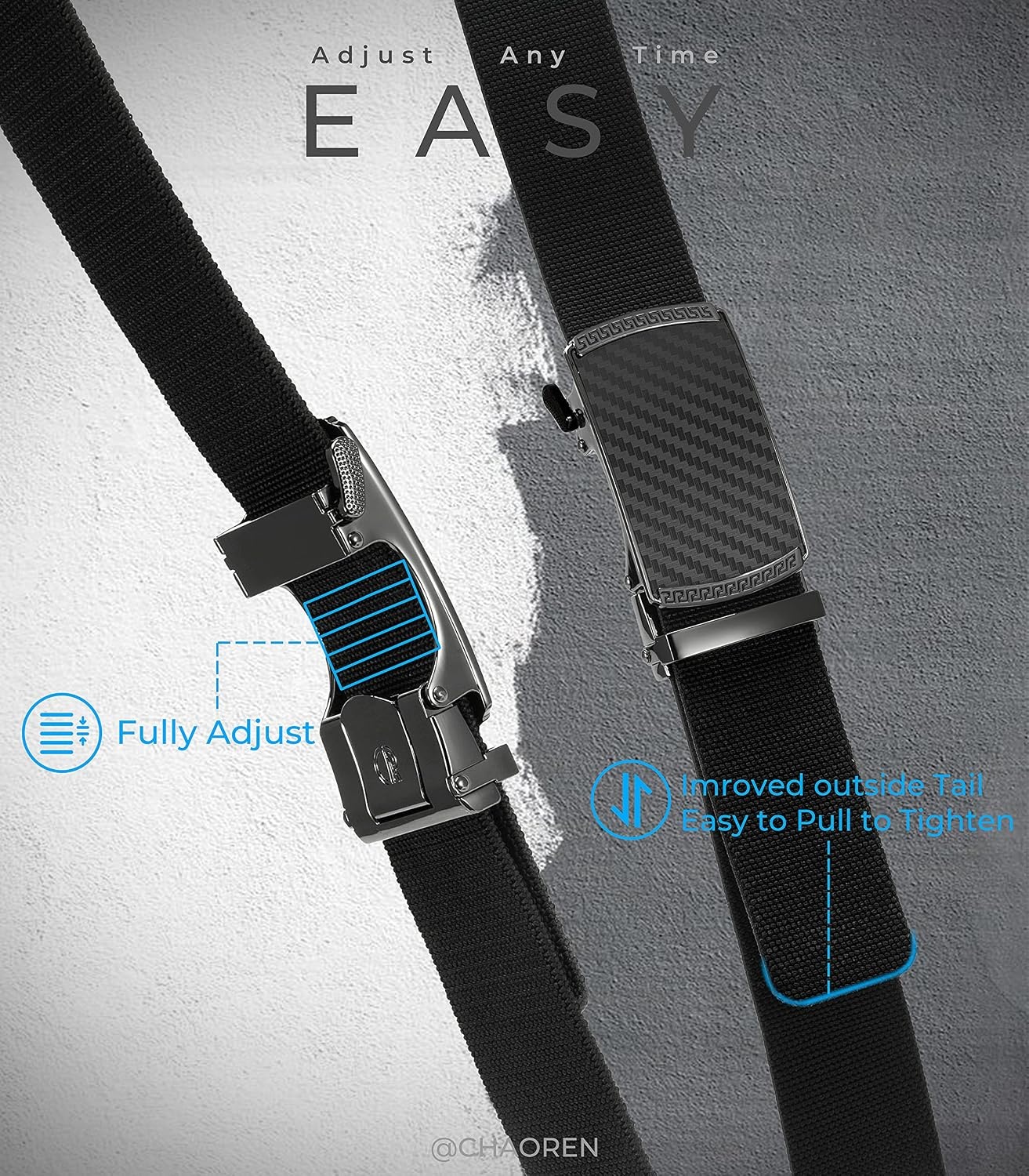 image:imageCHAOREN Mens Belt Stretchable Elastic Golf Nylon Web Adjustable BeltBmatted GunBlack