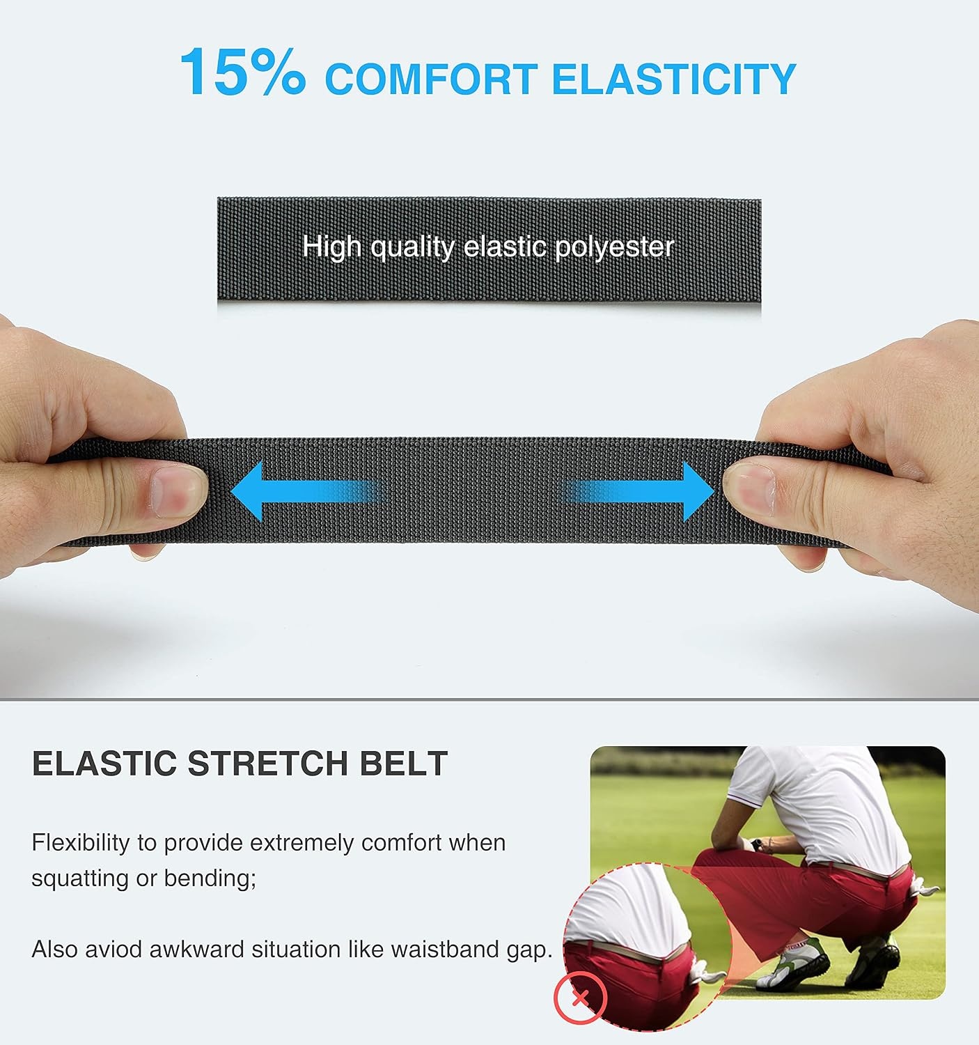 image:imageCHAOREN Mens Belt Stretchable Elastic Golf Nylon Web Adjustable BeltBmatted GunBlack